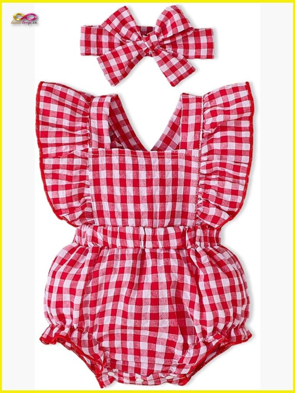 Ruffle Sleeve Romper Bodysuit Headband Set Baby Girl Summer Outfit 2-Piece
